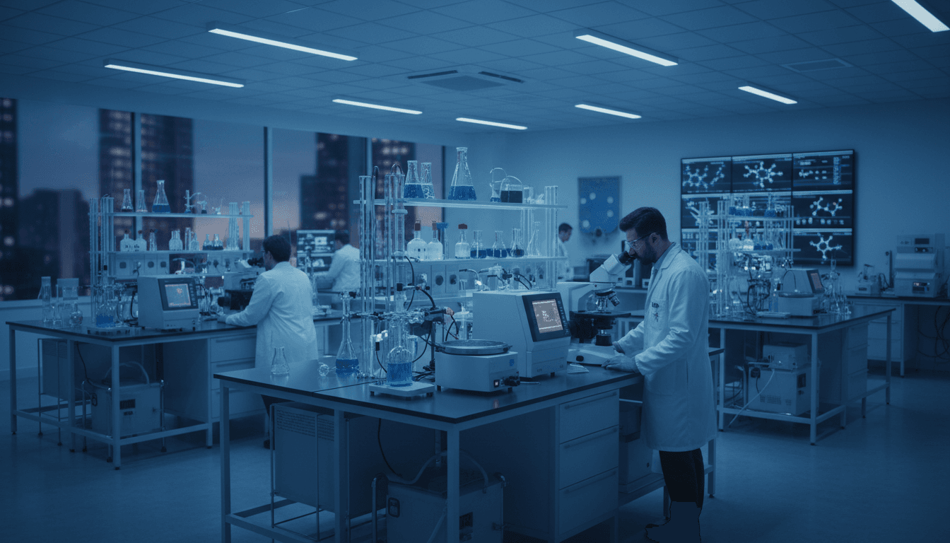 Modern biopharma laboratory with advanced scientific equipment
